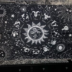 Black and white tapestry. Zodiac signs.